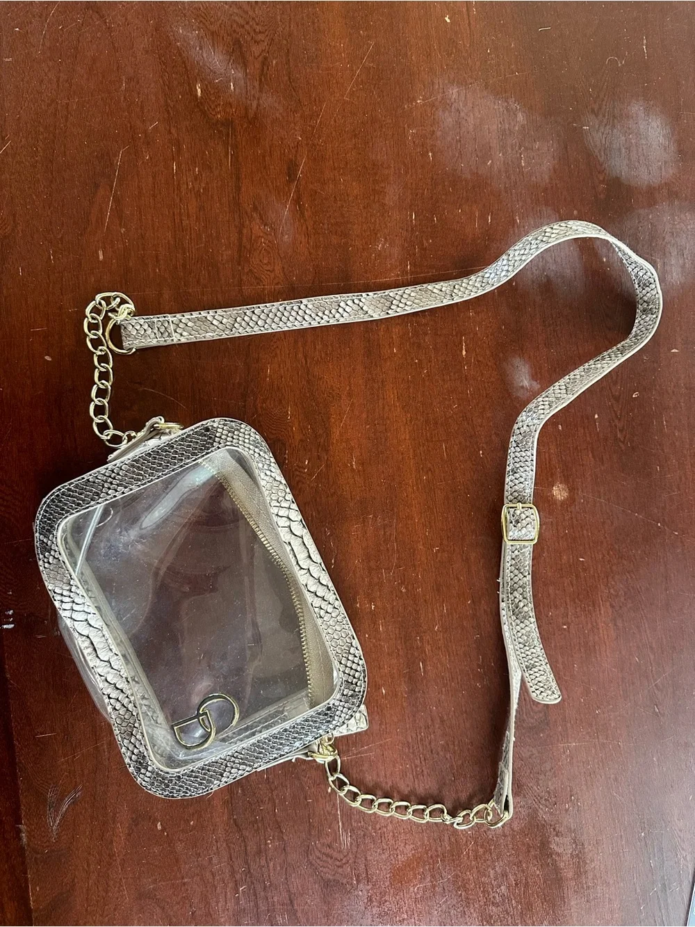 Clear Crossbody Stadium Bag with Snake-Embossed Trim